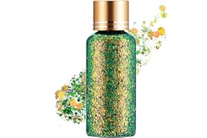 KIMIEYE Green Gold Face Body Hair Glitter Gel for St. Patrick's Day Mardi Gras Festival Rave Accessories, Long Lasting Holographic Chunky Mermaid Sequins Glitter Gel Makeup for Women Men Kids, 1oz