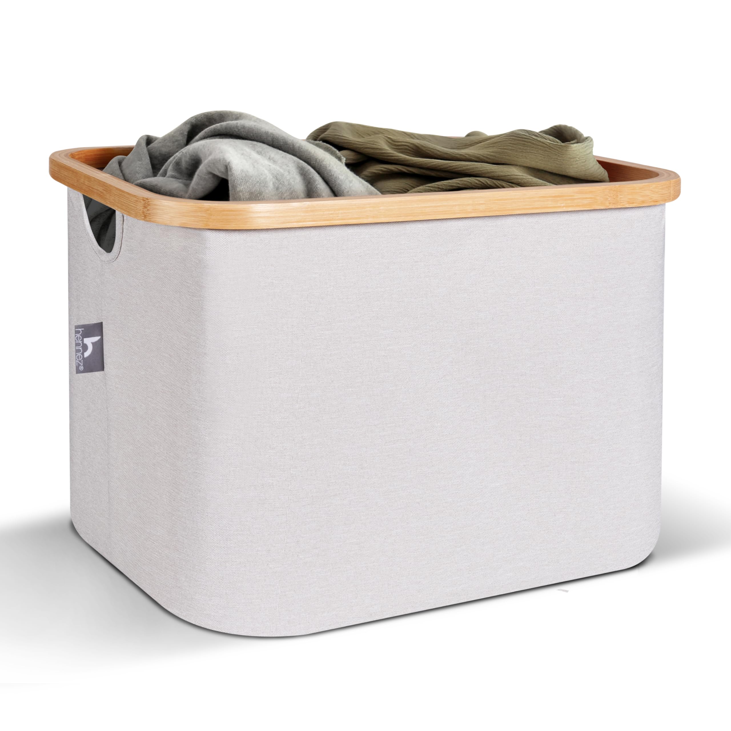 HENNEZ Canvas Kallax Storage Boxes for Shelves - Foldable Laundry Basket Kallax Insert - Collapsible Wardrobe Storage Box Towel Storage Baskets for Linen Toy Cube Storage Box Organiser, Bamboo Handles