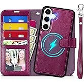 TUCCH Case Wallet for Galaxy S25 Plus, [Detachable] 2 in 1 Magnetic PU Leather Wrist Strap RFID Blocking [Wireless Charging] 4 Card Slot Kickstand Removable Flip Cover for Galaxy S25 Plus, Plum Purple