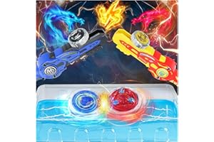 L-LAN- Bey Battling Top Burst Gyro Toy Set Rivalry Games with 6 Spinning Top Burst Gyros 2 Toy Launchers 1 Beystadium, Combat Battling Game Gifts for Boys Children Kids Ages 8+(Red+Blue)