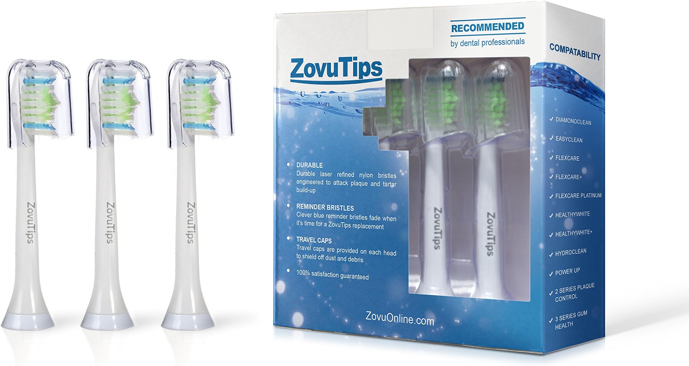 20 HX6064 - White - Premium Replacement Toothbrush Heads Compatible with Philips Sonicare DiamondClean, EasyClean, FlexCare Models, HealthyWhite, HydroClean, [5, 8,12, 20 Packs Available] ZovuTips