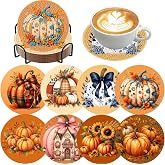 YERUOUIU 8 Pcs Pumpkin Diamond Painting Coasters with Holder,Non Slip Fall Diamond Art Coasters Kit for Adults,DIY Crafts Art Coaster Kit for Home Decor
