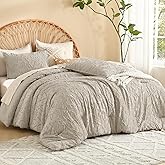 Litanika California King Size Comforter Set Oatmeal, Beige 3 Piece Cal King Boho Tufted Bedding, Khaki Oversized Farmhouse Bed Set with 2 Leaf Pattern Pillowcases（104x96In）
