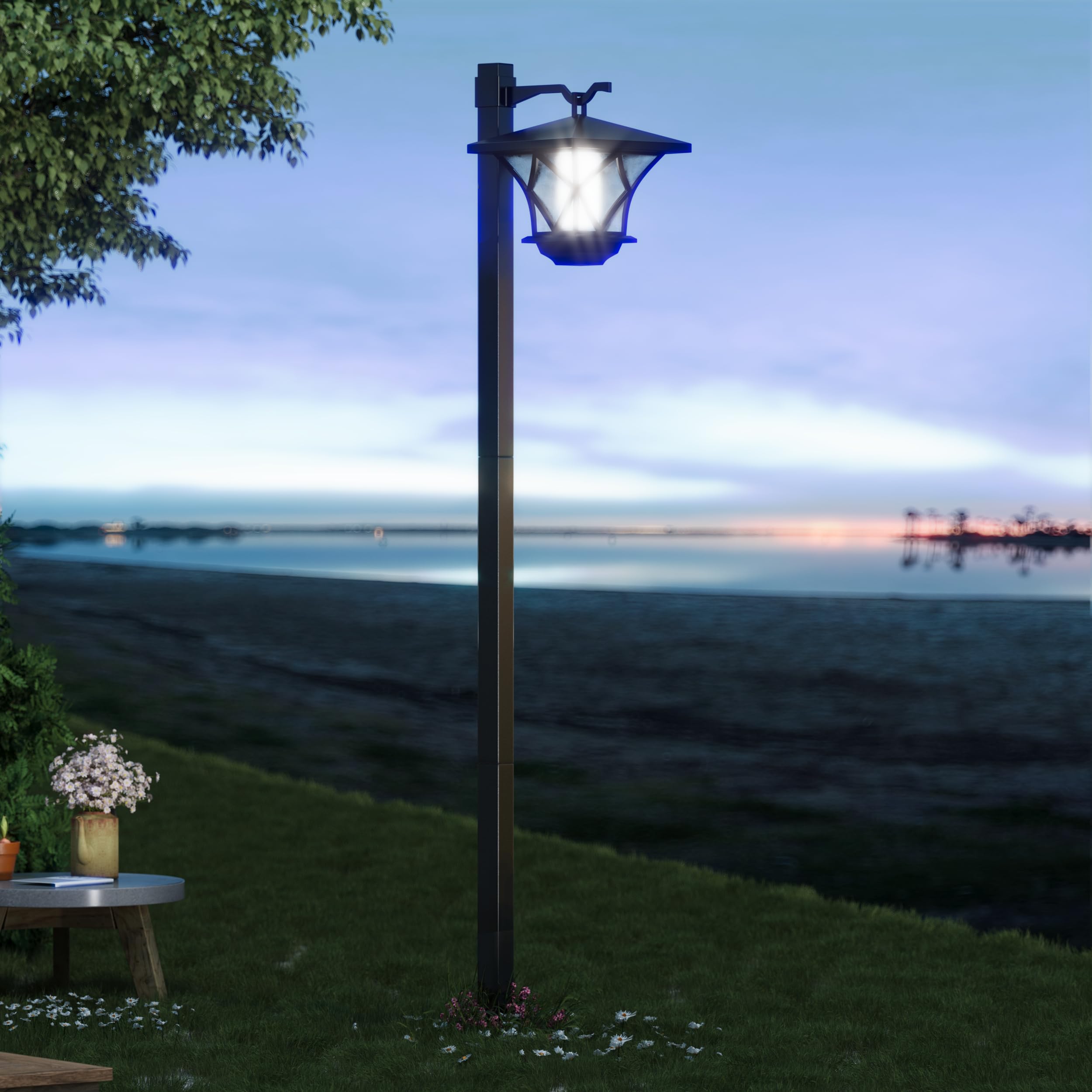 Timisea 150CM Solar Lamp Post Light - 1Pack, Outdoor Solar Lighting, Aluminum Classic Black Light Pole, Waterproof for Driveway, Patio, Garden, Lawn, Backyard, Pathway