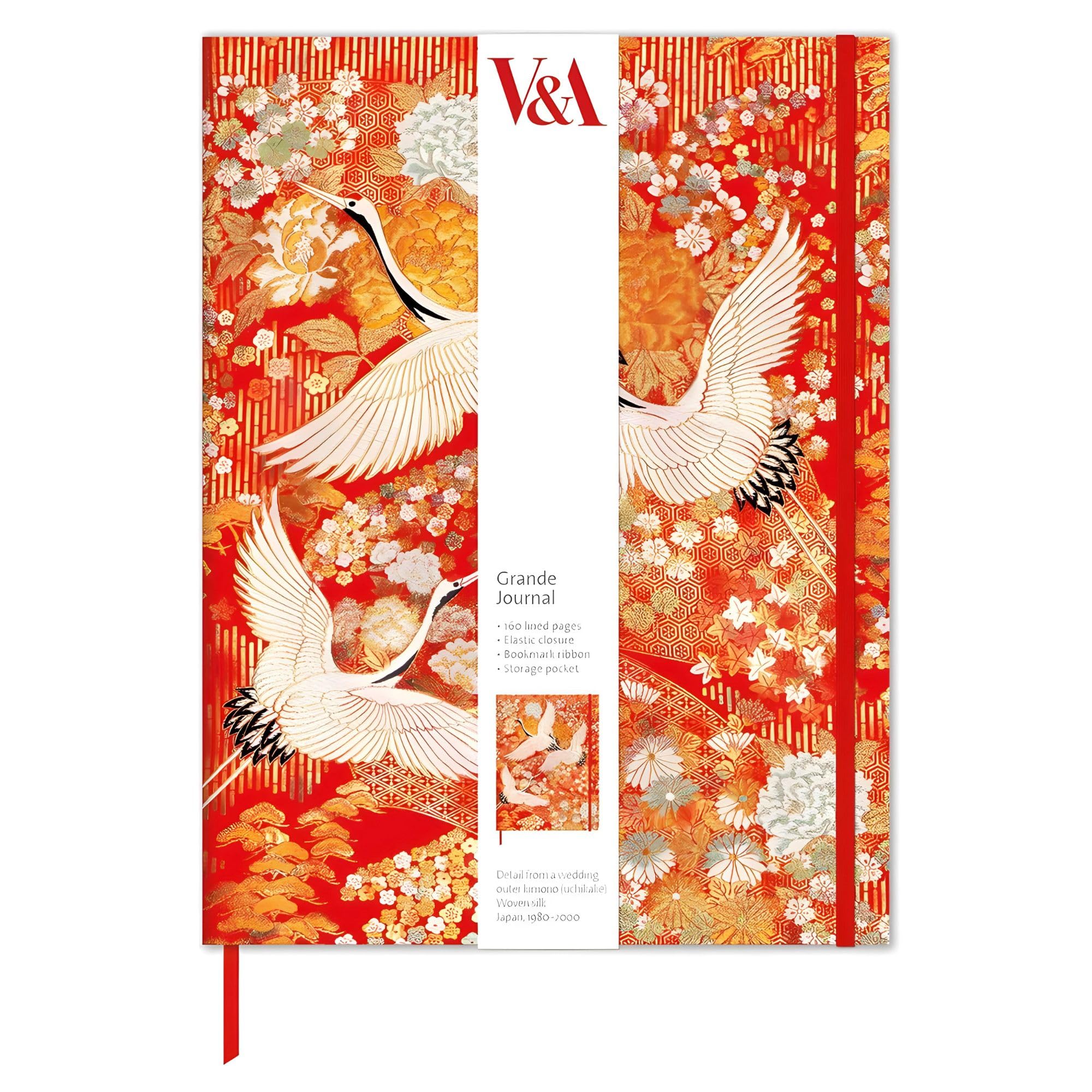 Museums & Galleries Hardcover Journal - Grande Notebook - 187 x 247mm - Kimono Cranes Oriental V&A Design - Artistic Stationery