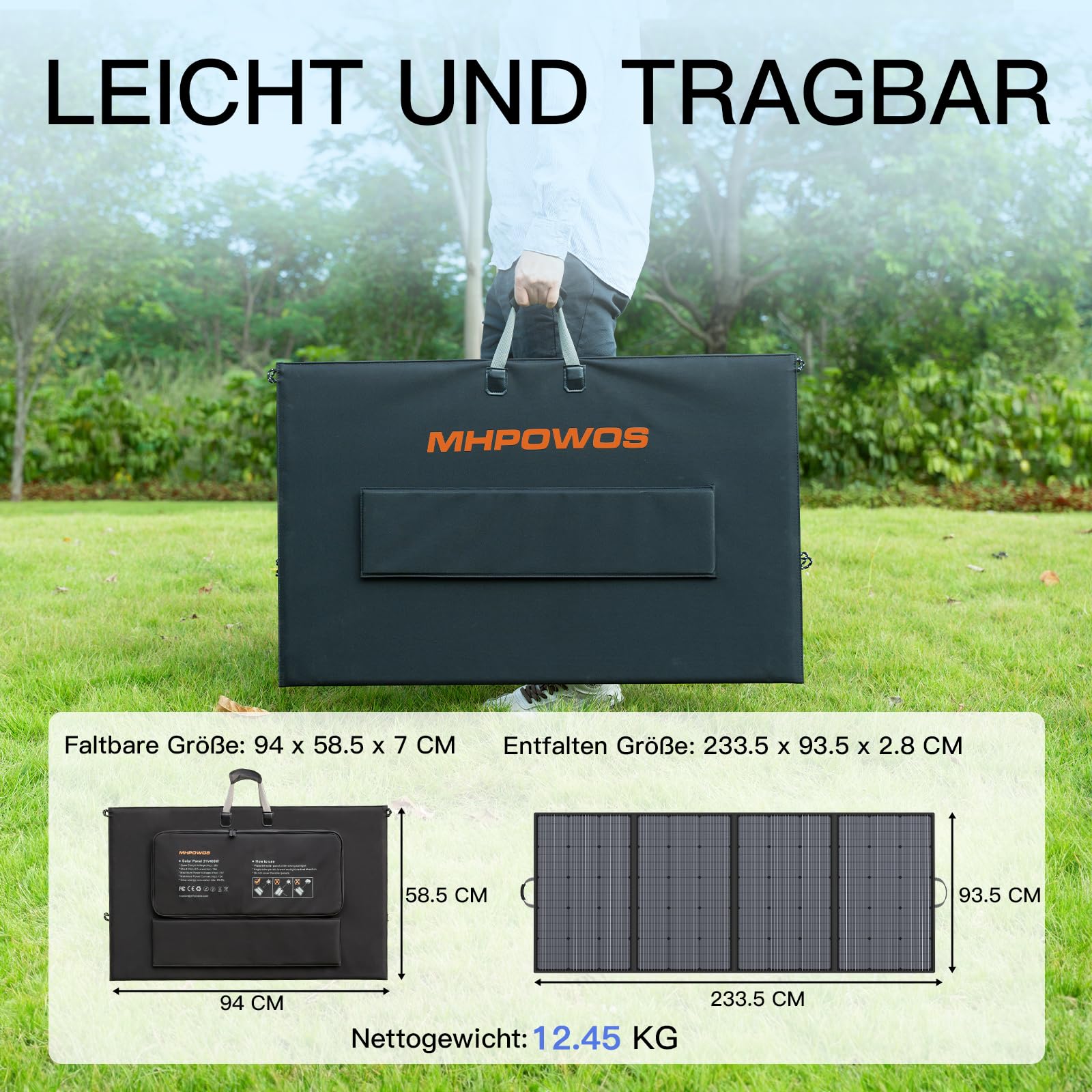 MHPOWOS 400W Tragbare Solarpanel, Faltbare Solarmodul Kit komplett mit einem verstellbaren Kickstand, Wasserdicht IP67 für Outdoor Camping Portable Power Station Wohnmobil RV Garten Balkon 4