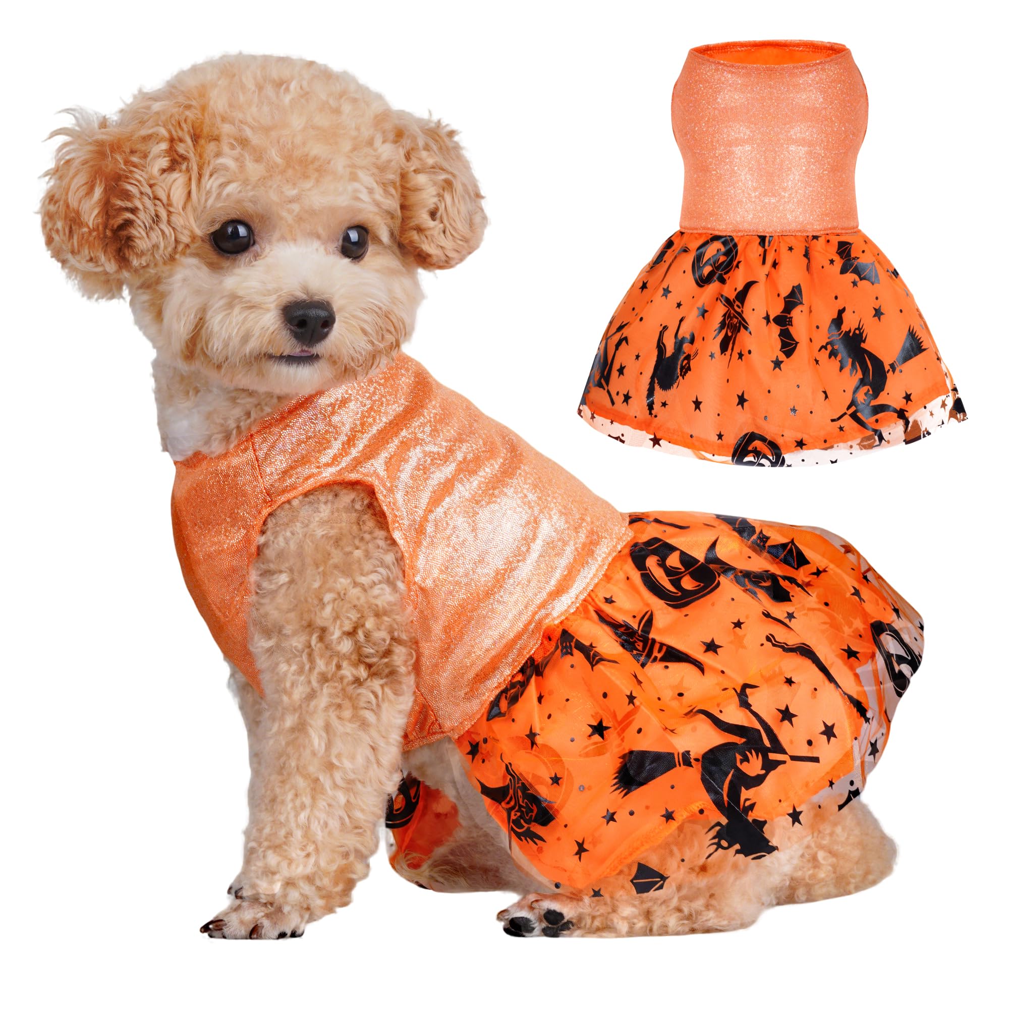 Photo 1 of Dog Halloween Costume Dog Dress Witch Tulle Skirt Halloween Pet Clothes for Puppy Small Cats (Orange, Medium)