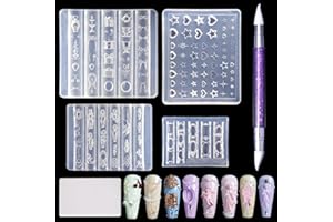 Laza 4pcs Silicone Nail Art Molds, 3D Virgin Mary, Mirror Frame, Heart, Bowknot Exquisite Silicone Y2K Nail Accessories with Carving Pen Resin Nail Art Mold Manicure Tools for DIY Salon Nail Design