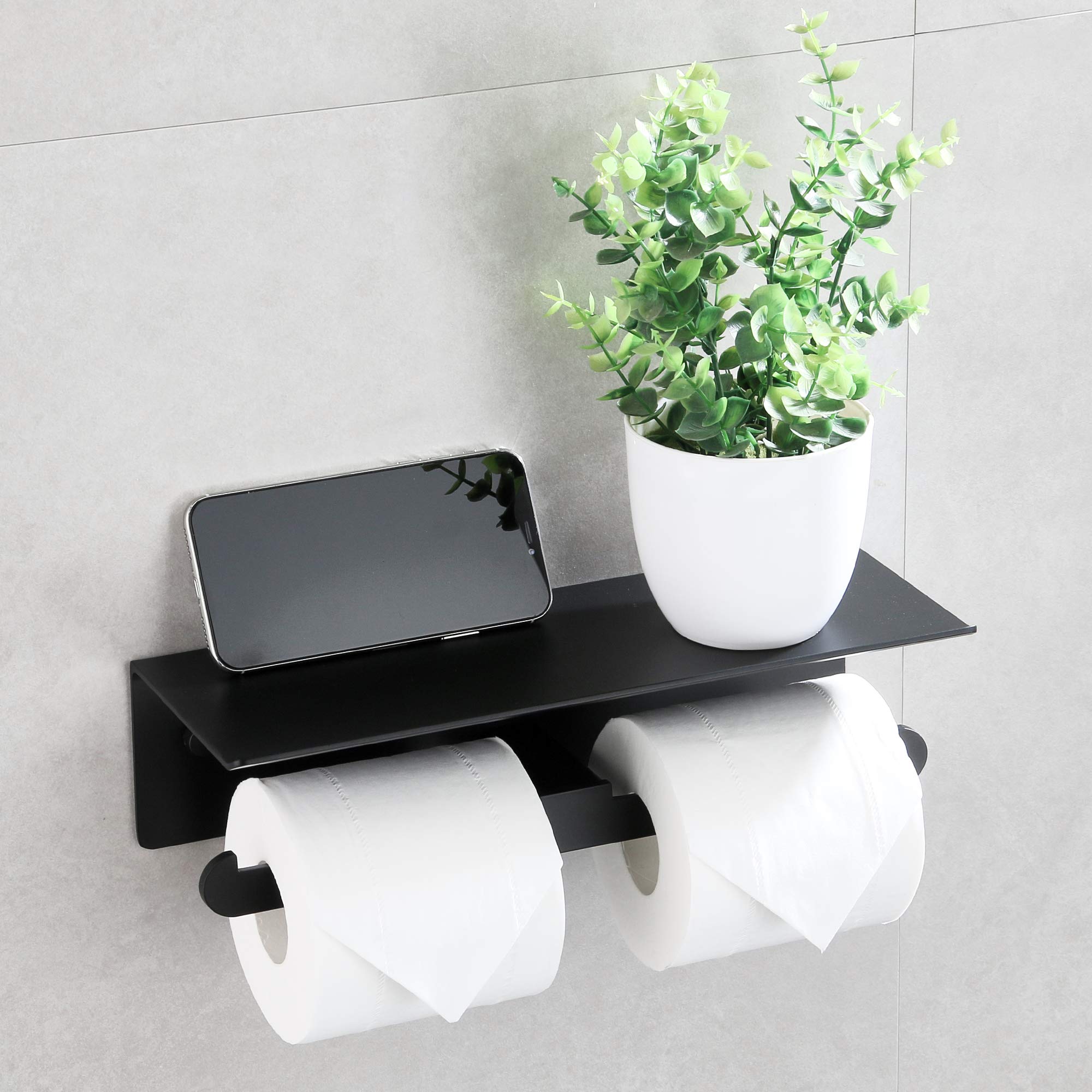 Wopeite Toilet Paper Holder with Double Rolls Different Expectations for Toilet Paper No Drilling for Kitchen and Bathroom Wall Mounted Black