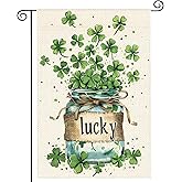 St Patricks Day Garden Flags for Outside, Irish Green Hat Lucky Shamrocks Yard Decoration, Small Seasonal Outdoor Decor for Farmhouse Holiday,12x18 Inch Double Sided