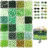 1320pcs Glass Beads for Jewelry Making, 24 Assorted Colors Series 6mm Crystal Beads for Friendship Bracelets, DIY Crafts, Earring Necklace, Wine Charms Suncatchers, Green Color