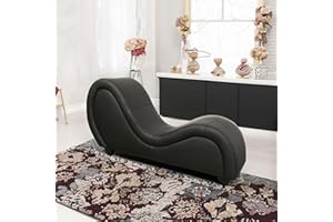 LOUIS DONNÉ Yoga Chaise Lounge Chair for Stretching Relaxation Exercise, Ergonomic S Curved Chaise Lounge, Modern Faux Leather Curved Chaise Lounge for Bedroom, Living Room (Dark Brown)