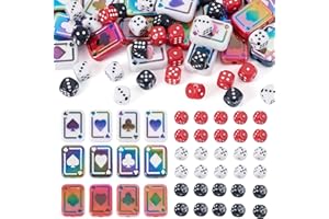 Beadthoven 48Pcs Acrylic Beads Cute Poker Card Dice Acrylic Beads 3D Cube Square Dice Loose Bead Bulk Colorful Flat Rectangle