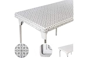 TopTableCloth Plastic Vinyl Tablecloth Silver Patterned 4ft 48 x 24 inch Elastic Tablecloth Rectangular Fitted Picnic Folding Table Cover Outdoor tablecloths Rectangle Tables Home Indoor Thanksgiving