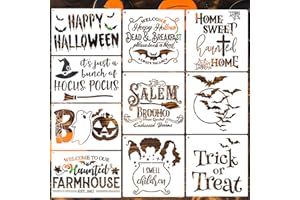 ZOSYLLEY Halloween Stencils for Painting on Wood 12”x8” Large Halloween Stencil Boo Trick or Treat Bats Hocus Pocus Stencils for Door Mats Wood Sign T-Shirt Decor