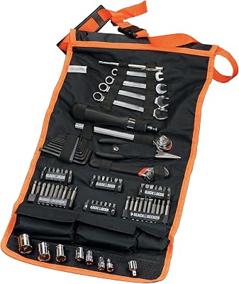 BLACK+DECKER Kit de 77 ferramentas para carros, inclui rolo de nylon, chave de fenda de catraca, bits sortidos, chaves de soquete, chaves hexadecimais, alicates, A7063-QZ