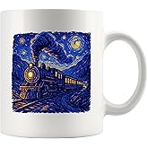 Panvola Vintage Train Van Gogh Style Steam Engine Steam Train Lovers Gifts For Women Men Art Lovers Gifts Painting Painter Artist Novelty Drinkware Ceramic Mug 11 oz White