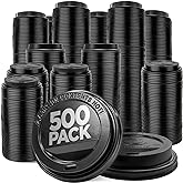 (500-Pack) Coffee Cup Lids - Disposable Coffee Lids for 10, 12, 16, 20, &amp; 24 oz Paper Cups, 8 oz Squat Cups, Dome Cup Lids for To-Go Beverages, Expresso, Tea, Hot Chocolate - Black
