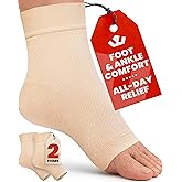 KEMFORD Ankle Compression Sleeve - 1-Pair, Plantar Fasciitis Braces - Open Toe Compression Socks for Swelling, Sprain, Neuropathy, Arch Support for Men and Women