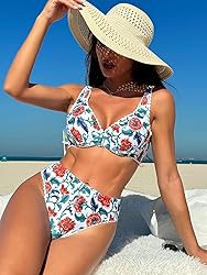 TASHEHE Women's Floral Bikini Set Underwire Push Up