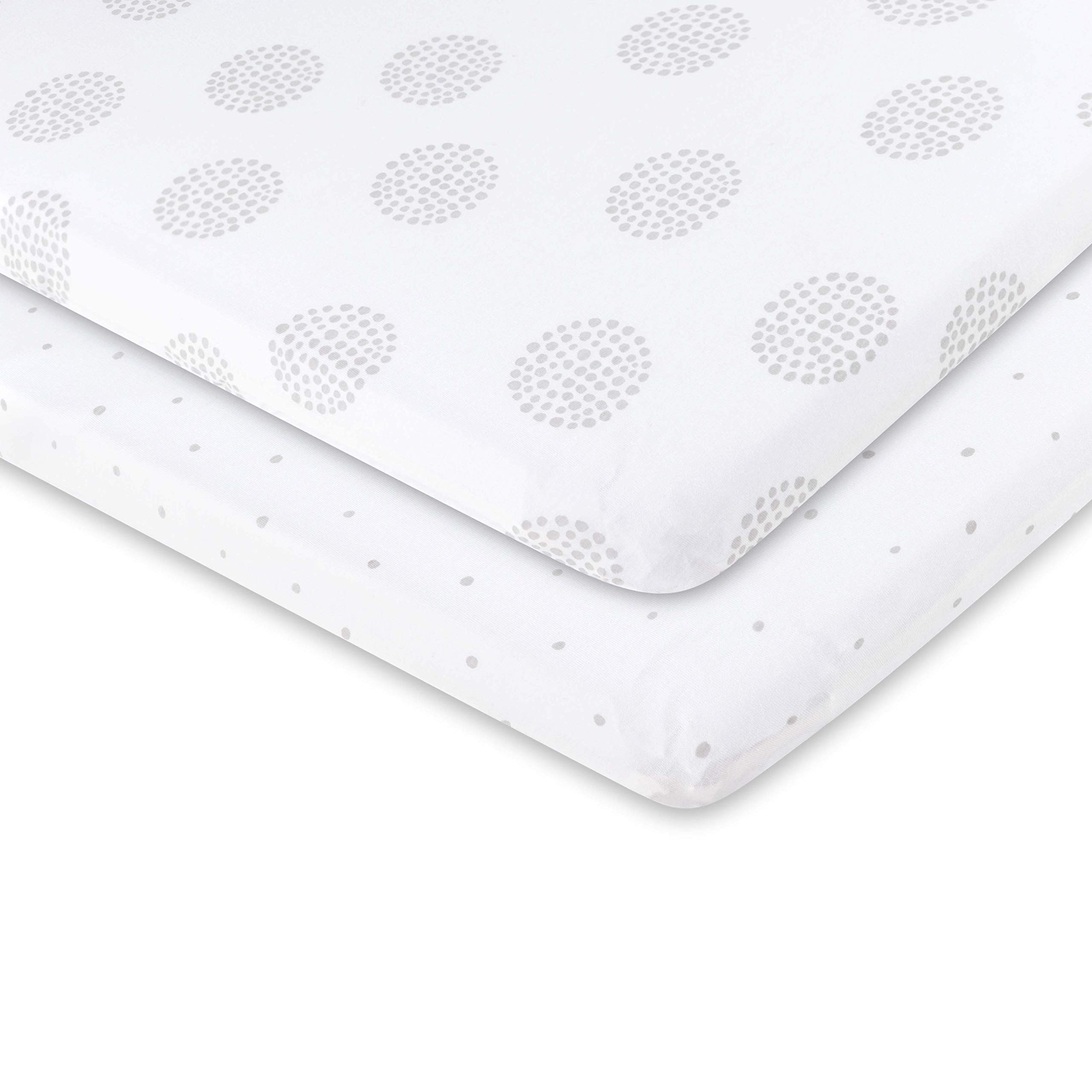 Ely's & Co. Bassinet Sheet 100% Combed Jersey Cotton 2 Pack Unisex for Baby Girl and boy - Grey Dottie Design