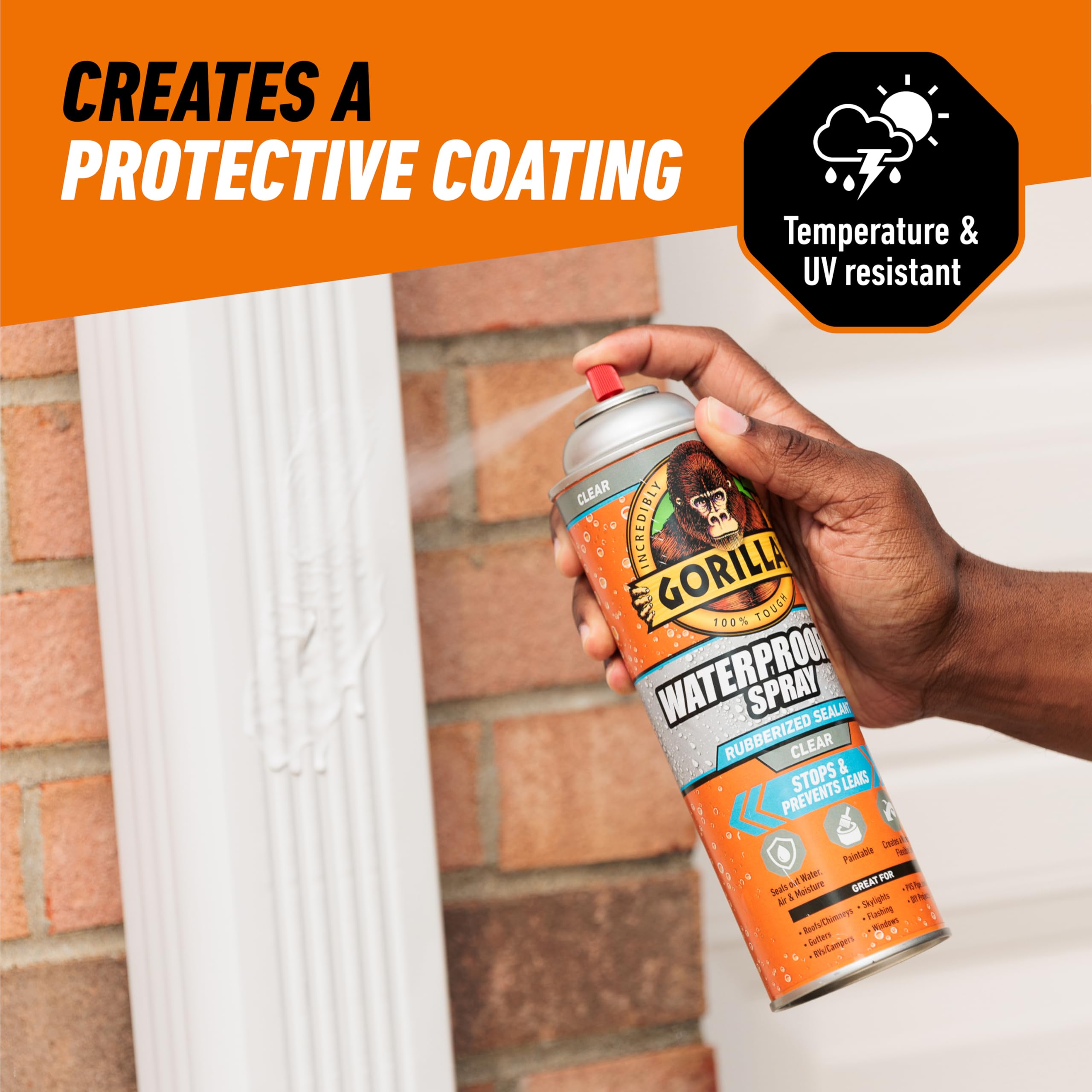 Gorilla Waterproof Patch & Seal Rubberized Sealant Spray, Crystal Clear, 14 Ounce (Pack of 1) - Seals Out Water, Air, and Moisture