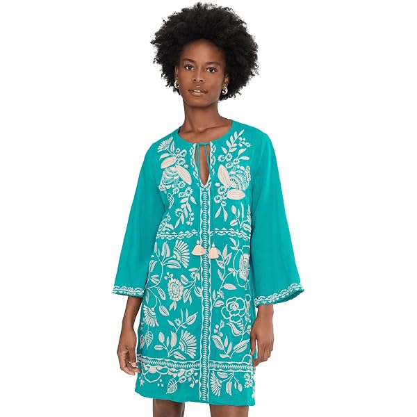 Johnny Was, Women's, Tie Front Kimono Sleeve Dress (Slip), Bluing, Medium  at Amazon Women's Clothing store