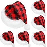 SATINIOR 6 Pcs christmas Santa Hat Claus Xmas Hat for Adults Unisex with Lining Plush Brim for Christmas New Year