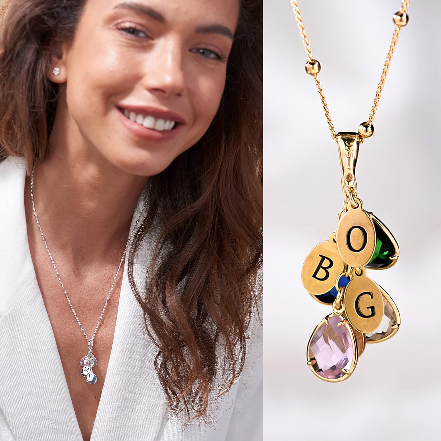 MyNameNecklace Personalized Drop Necklace with Dangling Birthstones 18k Gold Plating Name Jewelry: Jewelry