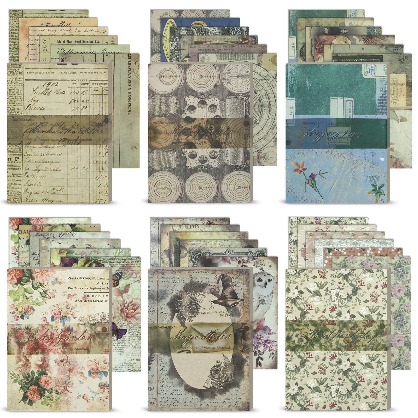 LELE LIFE 600 Sheets Scrapbook Paper, 14×10cm Vintage Scrapbooking Supplies for Journaling Junk Journal Craft Decoupage Paper, Wall Collage Kit Aesthetic Room Decor