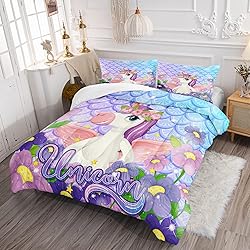 CVHOUSE Mermaid Unicorn Bedding Twin Size,Floral