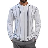 Lexiart Mens Knit Polo Shirt Striped Dressy Thermal Basic Button Collar Long Sleeve Sweater