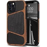 Tasikar iPhone 12 & iPhone 12 Pro Case - Hybrid Slim, Wood Grain with Nylon Fabric Leather Design, Easy Grip, Wireless Charging Compatible, Black