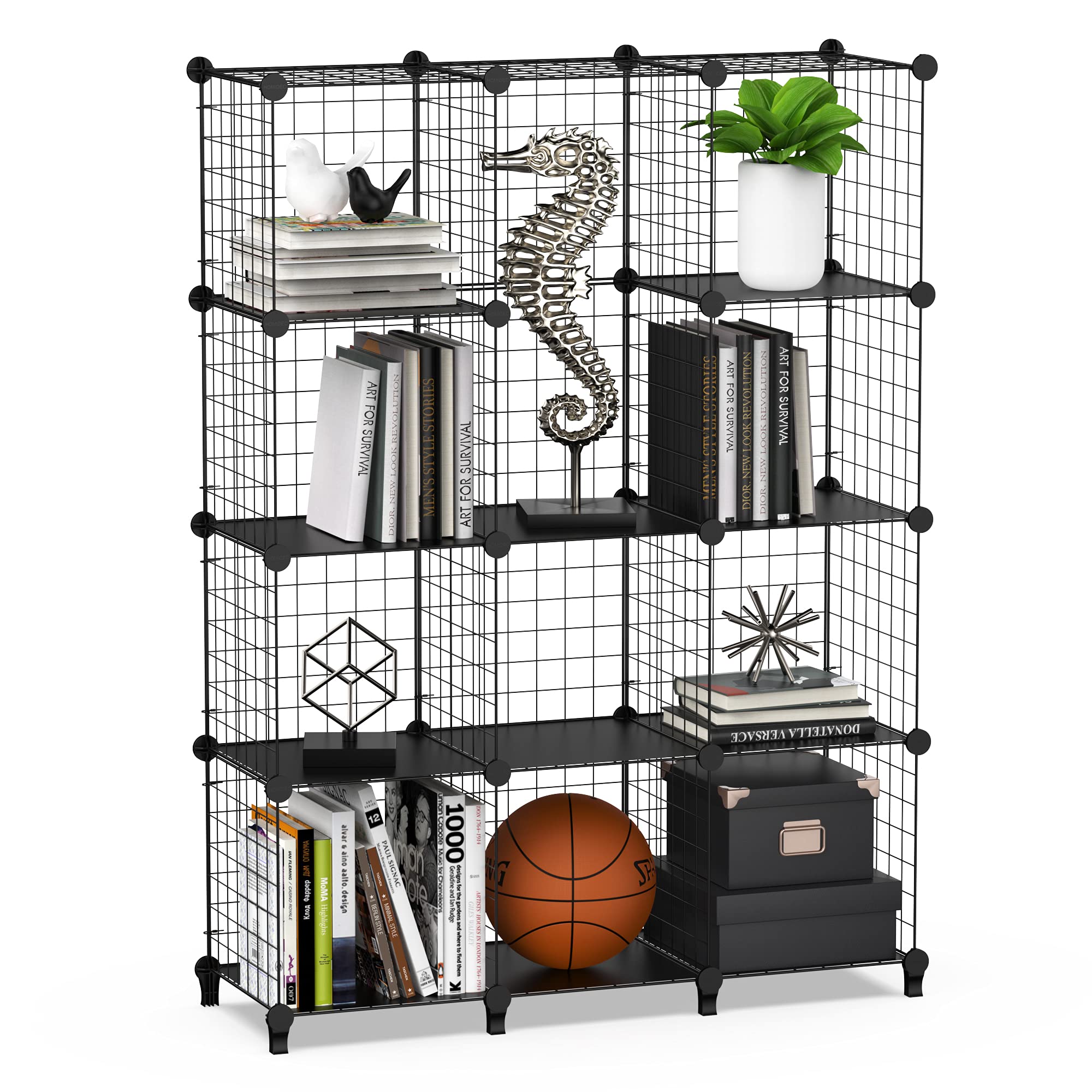 HOMIDEC 12 Cube Wire Storage Shelves, Multifunctional DIY Wire Fence Wardrobe Closet Cabinet Bookcase Bookshelf Perfect for Office/Livingroom/kitchen/Bathroom