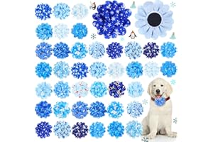 Lyrow 100 Pcs Winter Dog Collar Flowers Bulk Dog Charms Grooming Accessories Blue Bow Tie Flower for Puppy Cat Pets Collar Attachment Embellishment Winter Party Costume