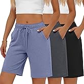 Neer 3 Pack Women's Bermuda Shorts, Jogger Yoga Sweat Walking Short Running Knee Length Sport Drawstring Shorts with Pockets