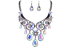 BriLove Women's Tribal Ethnic Crystal Chunky Statement Necklace Dangle Earrings Set