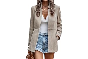Jhsnjnr Womens Long Sleeve Casual Blazers Stand Collar Trench Fall Coats Open Front Office Wear Tweed Jackets