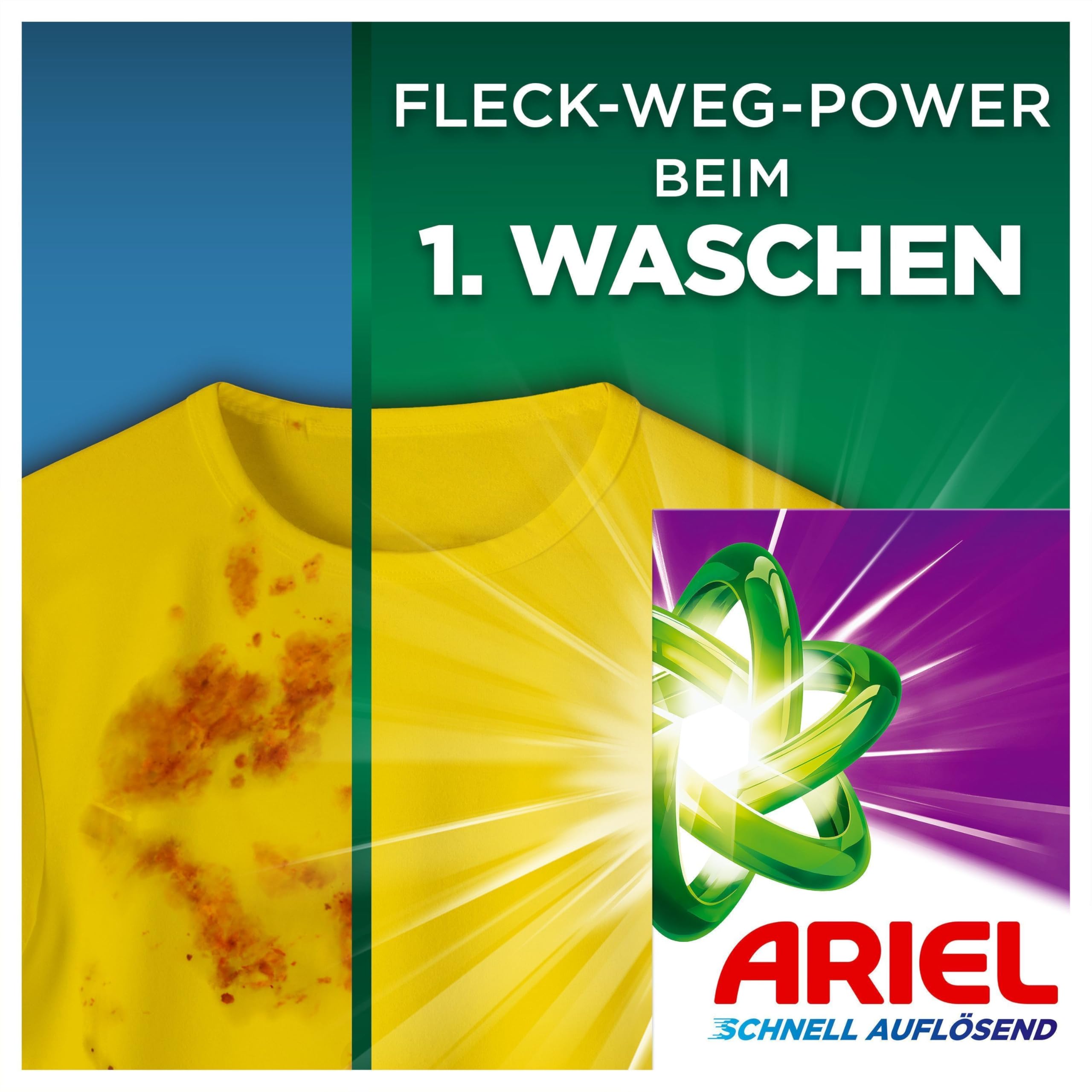 Ariel's schnell auflösendes Pulver Waschmittel Color+, 72 Wäschen, Color+, Fleck-Weg-Power beim 1. Waschen, Sofortige Wirkung, selbst in kaltem Wasser 2