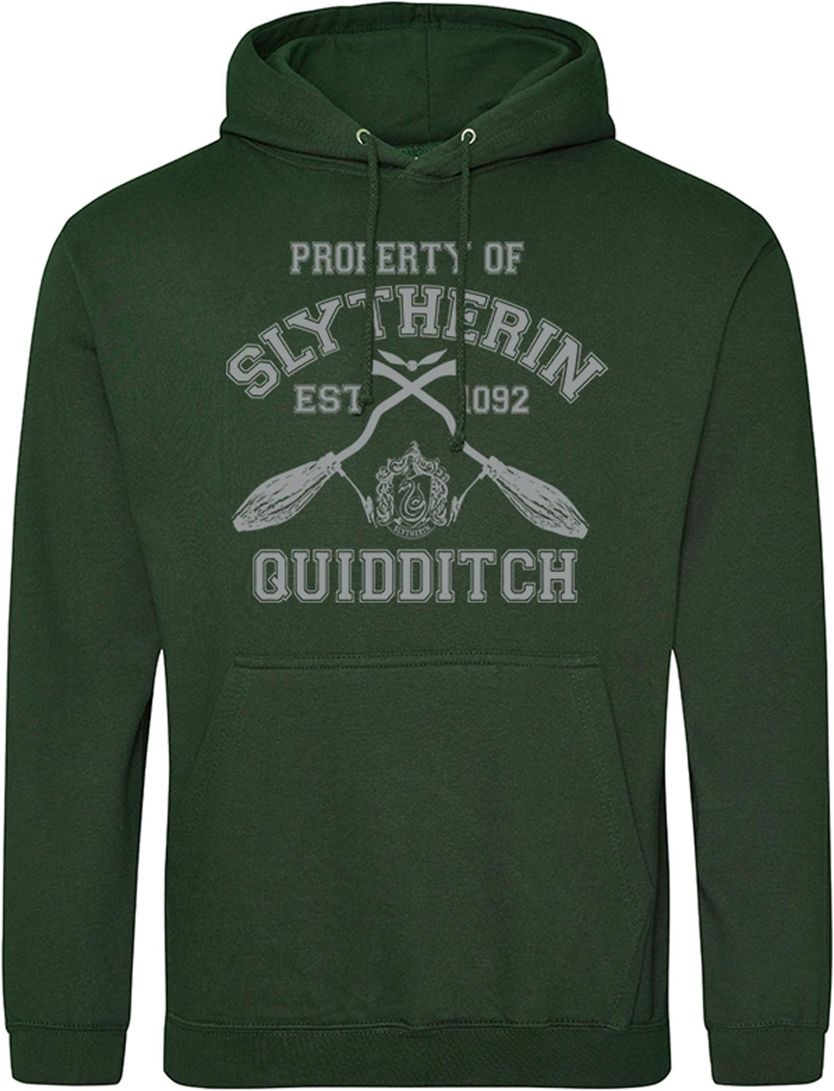 Slytherin House Quidditch Hoodie Harry Potter Movie Inspired Bottle Green Hoodie Grey Print