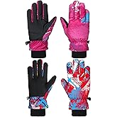 Honoson 2 Pairs Kids Snow Gloves Winter Waterproof Kids Ski Gloves Youth for Girls Boys Outdoor Toddler Snowboard Warm Clothe