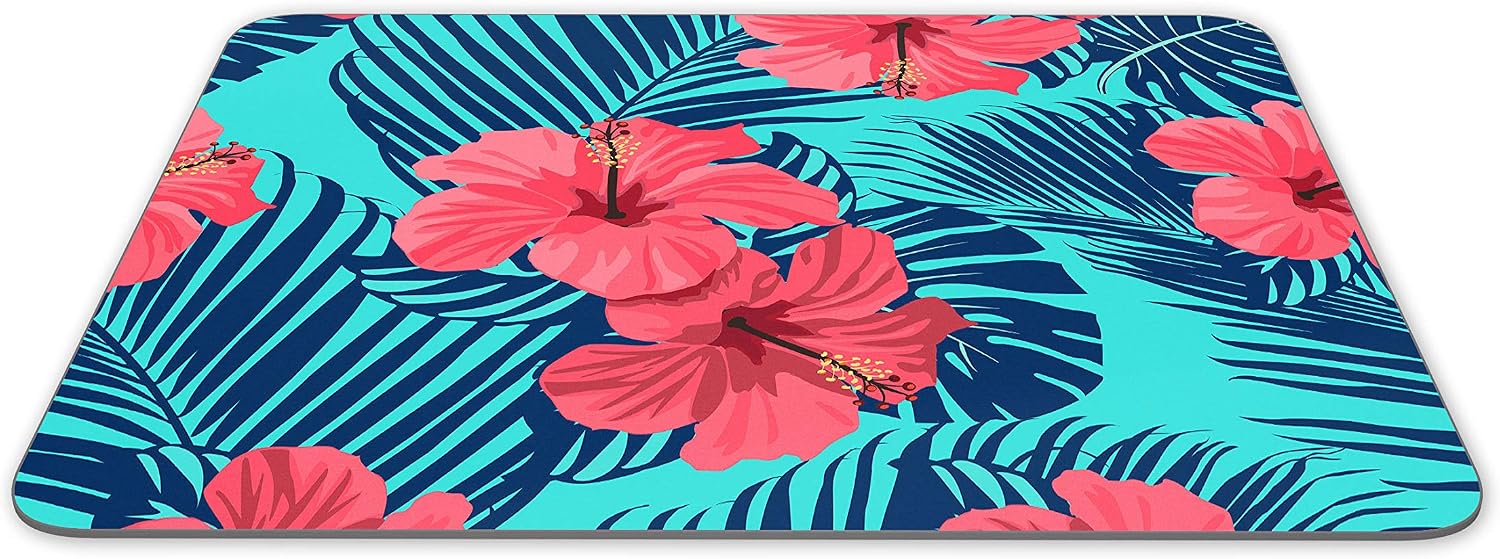 Destination Vinyl Ltd Tropical Flowers Palm Leaves Mouse Mat Pad - Pink Floral Computer #15174, Multicolor - Image 3
