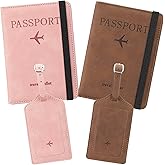RNIEGA 2 Set Passport Covers Holder for Travel Leather Rfid Passport Wallets Holder for Mr and Mrs