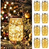 HXWEIYE 8 Pack Solar Plastic Mason Jar Lights, Lightweight, Break-Resistant | 30 LED, Jars and Hangers Included, Waterproof Hanging Solar Lanterns for Patio Garden Porch Yard Backyard Balcony(Warm White)
