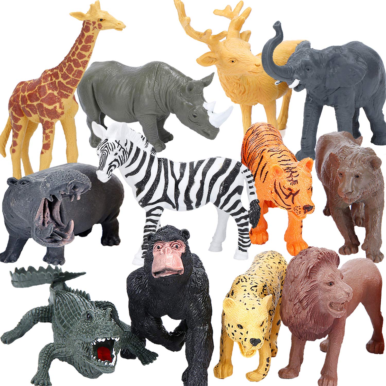 BOLMAZ Safari Zoo Animal Figurines Toys, 24PCS Plastic Jungle Animals
