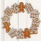 MorningRo Metal Wreath Gingerbread Christmas Decoration for Front Door Gingerbread Man House Wreaths Metal Hanging Vintage Rustic Xmas Welcome Sign for Porch Wall Home Outdoor, 12 Inch