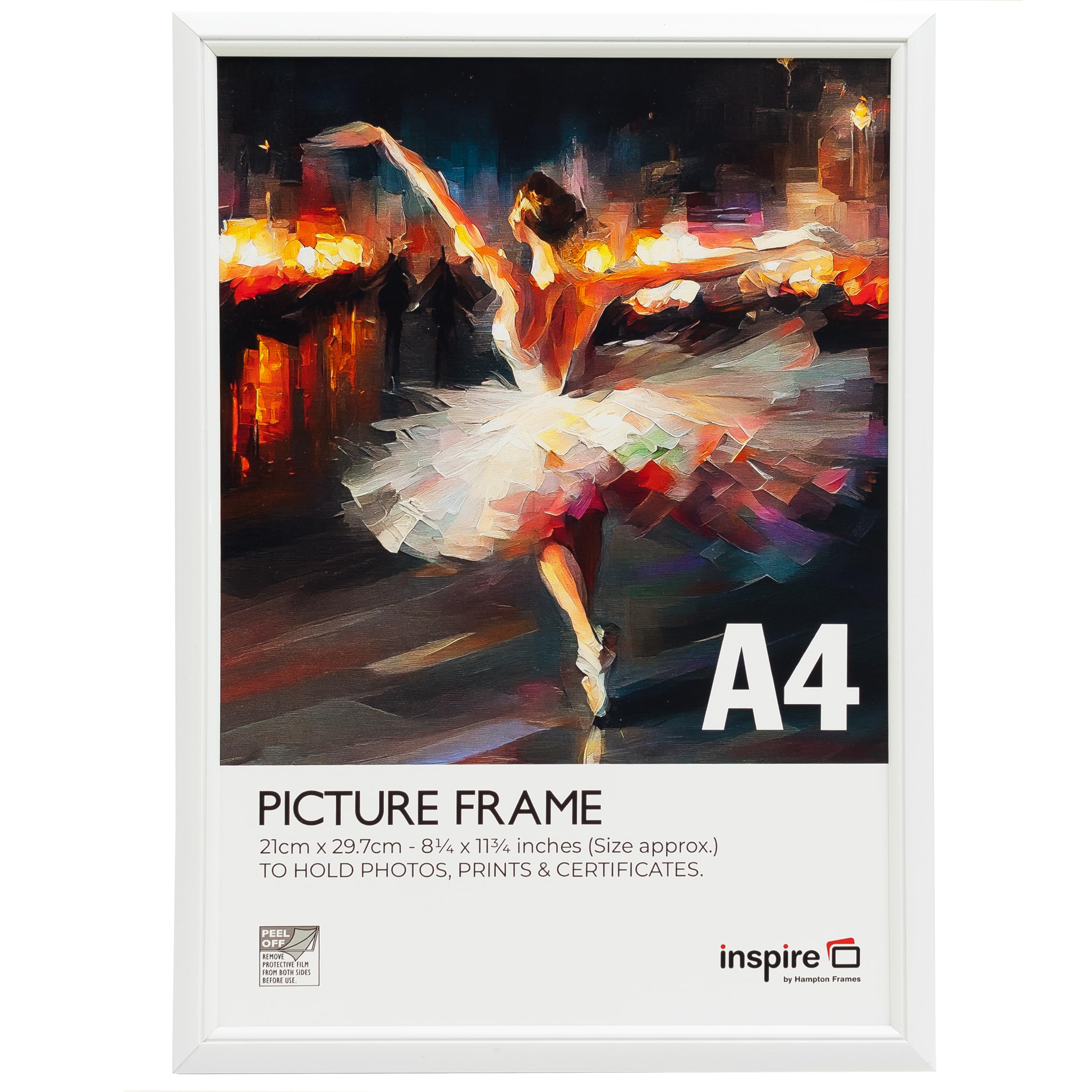 inspire by Hampton Frames | A4 Picture Frame, 21x30cm, White, Acrylic (Non-Glass) | Easy Loader Design, Lightweight, Shatterproof | Display Photos, Posters, Certificates
