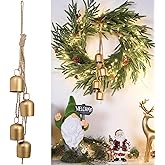 Christmas Gold Bells Set: Vintage Hanging Bells Decorations with Jute Rope - Metal Bell Chimes for Home, Garden, Christmas Tree, Wedding & Party, Radiant Bright Gold
