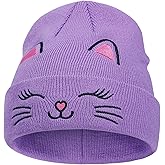 Little Gils Cat Beanies Cute Embroidery Hats Winter Knit Hat Kids Skull Cuffed Skiing Caps Hats Age 3-8
