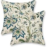 DAFENA Sage Green Blue Pillow Covers 18x18 Inch 2 Pcs Spring Chinoiserie Floral Decor Throw Pillows Boho Vintage Flower Seasonal Outdoor Decoration Pillowcase Linen Cushion Cover for Couch Sofa Bed